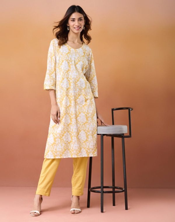 Avni Yellow Cotton Printed Pant