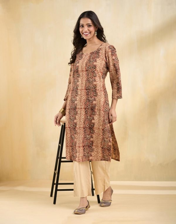 Maroon Cotton Kalamkari Printed Slim Fit Knee Length One piece